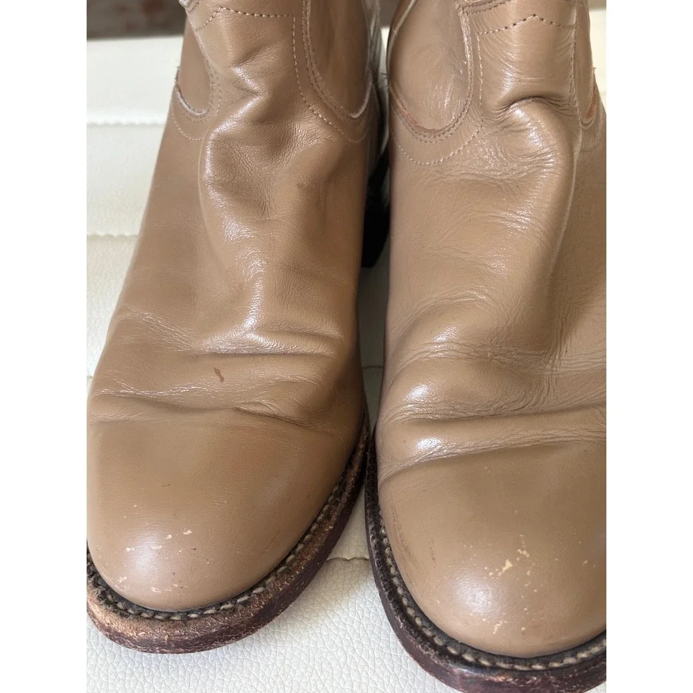 Justin Tan‎ Leather Roper Boots Round Toe Western Equestrian Low Heel Womens 4.5